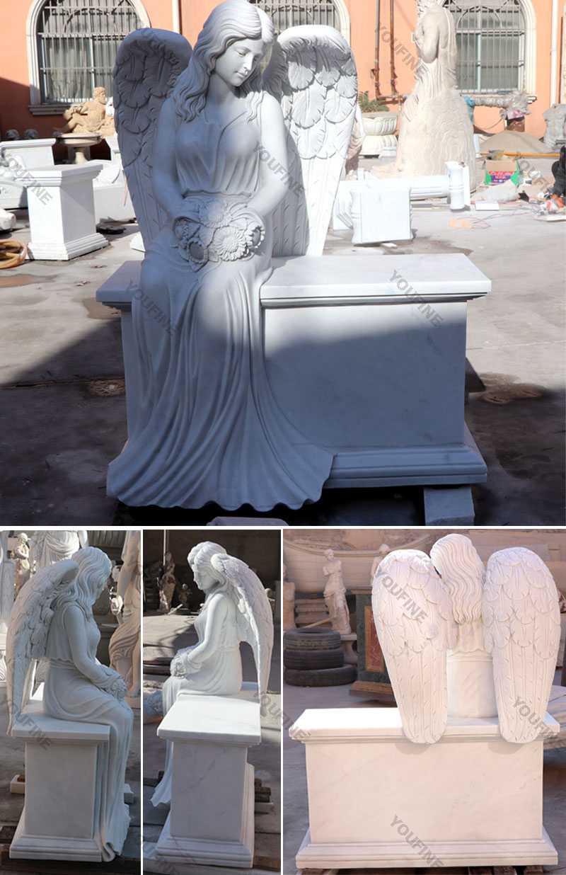 large white marble angel headstone form grave for sale