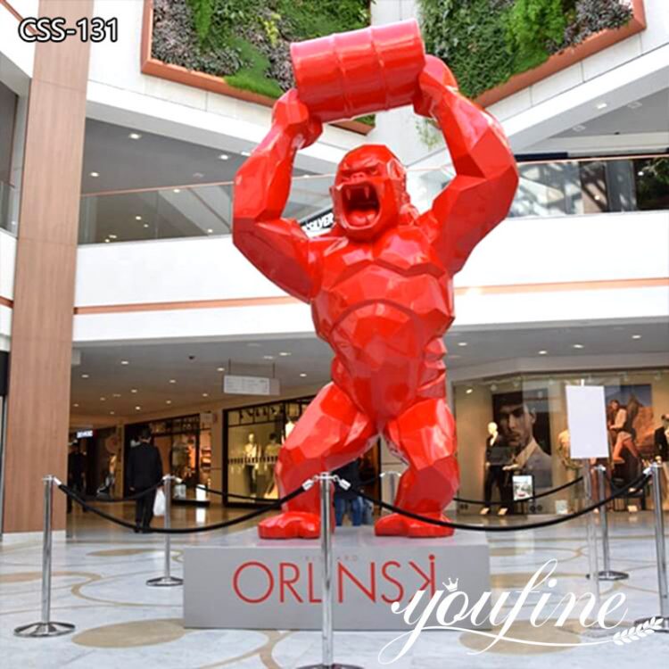 Large Outdoor Red Stainless Steel King Kong Sculpture for Sale CSS-131