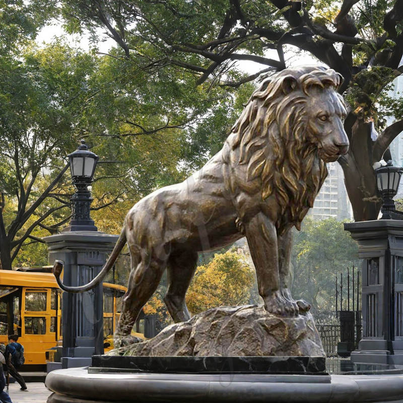 bronze standing lion statue--