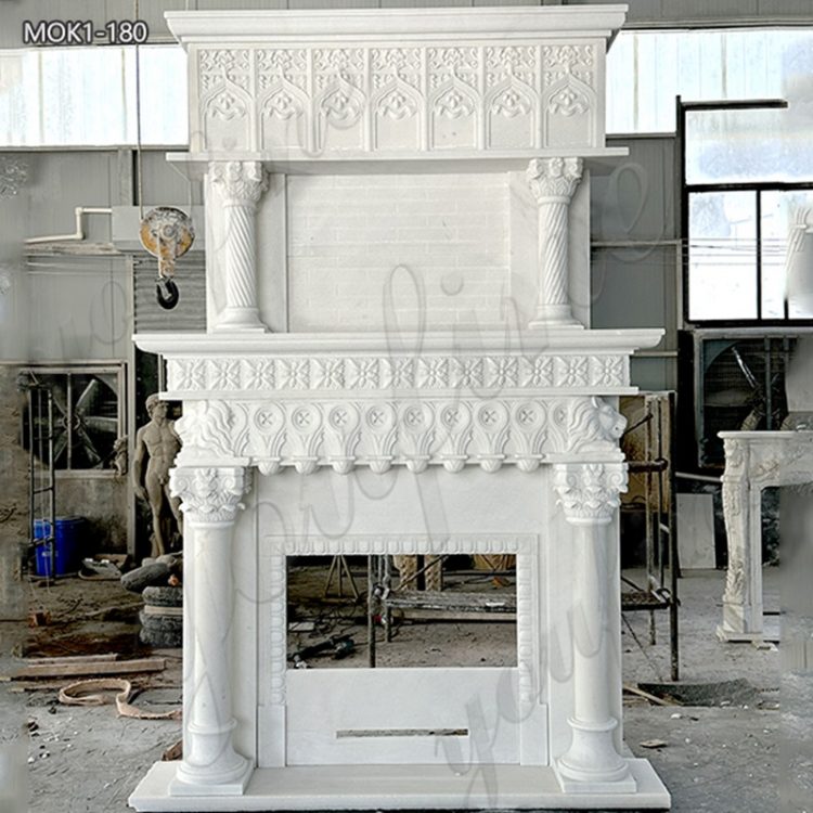 Double-tiered White Modern Marble Fireplace Surround