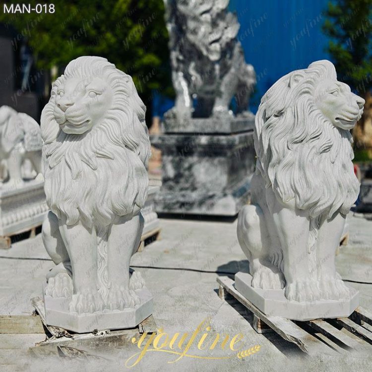 Hand Carved White Marble Lions for Sale in Stock
