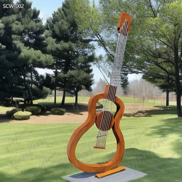 Decorative Corten Steel Metal Guitar Sculpture for Sale