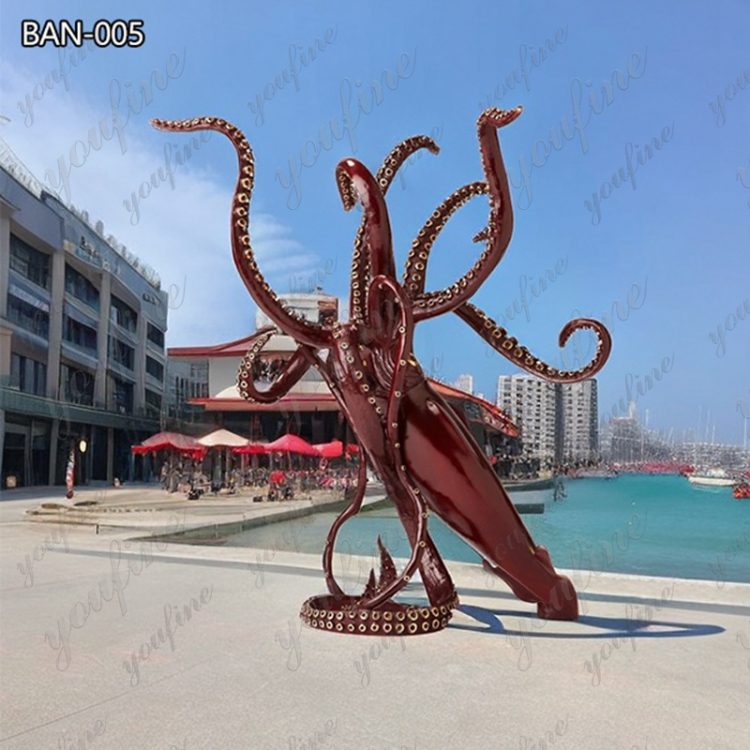 Patina Large Bronze Squid Sculpture for Outdoor Decor