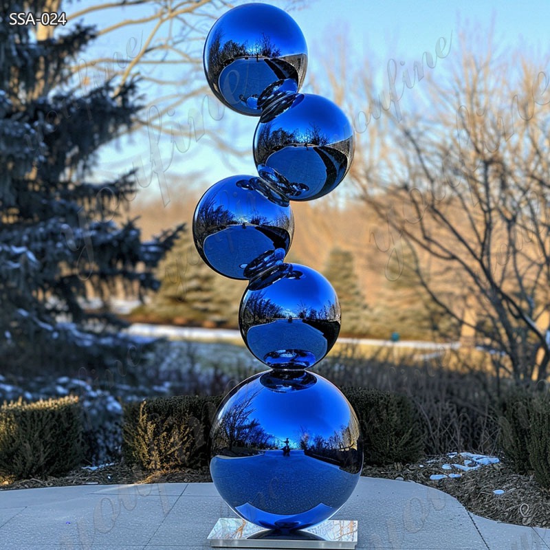 Blue Stainless Steel Outdoor Metal Ball Sculpture Decor