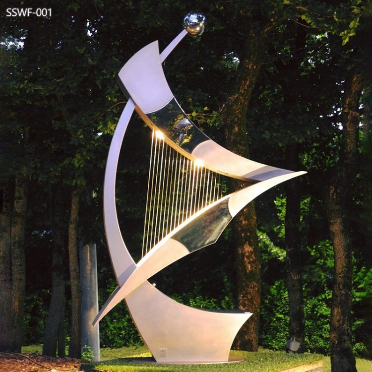 Musical Art Stainless Steel Harp Fountain for Garden