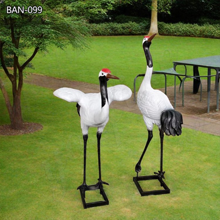 Life Size Bronze Crane Sculpture For Garden Decor