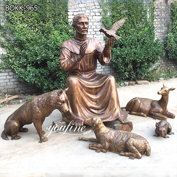 bronze st.francis statue with animals