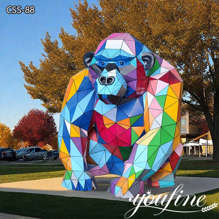 Stainless Steel Outdoor Decor Colorful Geometric Gorilla Statue For Sale