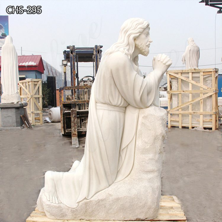 Hand Carved White Marble Praying Jesus Statue For Church